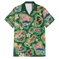 Hawaiian and Japanese Culture Together Family Matching Short Sleeve Bodycon Dress and Hawaiian Shirt Hawaiian Island Shapes with Japanese Landscape Green Color