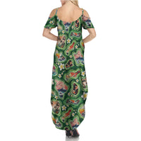 Hawaiian and Japanese Culture Together Family Matching Summer Maxi Dress and Hawaiian Shirt Hawaiian Island Shapes with Japanese Landscape Green Color