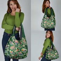 Hawaiian and Japanese Culture Together Grocery Bag Hawaiian Island Shapes with Japanese Landscape Green Color