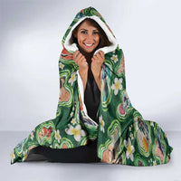 Hawaiian and Japanese Culture Together Hooded Blanket Hawaiian Island Shapes with Japanese Landscape Green Color