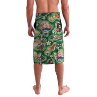 Hawaiian and Japanese Culture Together Lavalava Hawaiian Island Shapes with Japanese Landscape Green Color