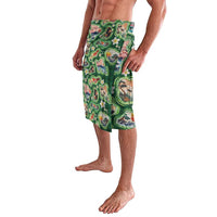 Hawaiian and Japanese Culture Together Lavalava Hawaiian Island Shapes with Japanese Landscape Green Color