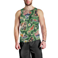 Hawaiian and Japanese Culture Together Men Tank Top Hawaiian Island Shapes with Japanese Landscape Green Color
