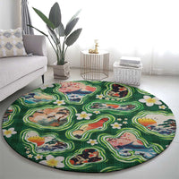 Hawaiian and Japanese Culture Together Round Carpet Hawaiian Island Shapes with Japanese Landscape Green Color