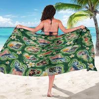 Hawaiian and Japanese Culture Together Sarong Hawaiian Island Shapes with Japanese Landscape Green Color