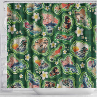 Hawaiian and Japanese Culture Together Shower Curtain Hawaiian Island Shapes with Japanese Landscape Green Color