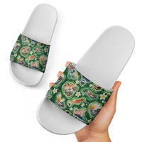 Hawaiian and Japanese Culture Together Slide Sandals Hawaiian Island Shapes with Japanese Landscape Green Color
