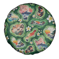 Hawaiian and Japanese Culture Together Spare Tire Cover Hawaiian Island Shapes with Japanese Landscape Green Color