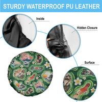 Hawaiian and Japanese Culture Together Spare Tire Cover Hawaiian Island Shapes with Japanese Landscape Green Color