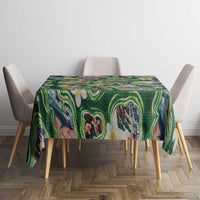 Hawaiian and Japanese Culture Together Tablecloth Hawaiian Island Shapes with Japanese Landscape Green Color