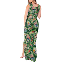 Hawaiian and Japanese Culture Together Tank Maxi Dress Hawaiian Island Shapes with Japanese Landscape Green Color