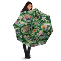 Hawaiian and Japanese Culture Together Umbrella Hawaiian Island Shapes with Japanese Landscape Green Color