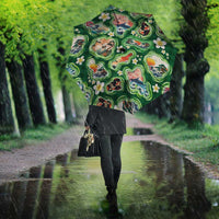 Hawaiian and Japanese Culture Together Umbrella Hawaiian Island Shapes with Japanese Landscape Green Color