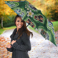 Hawaiian and Japanese Culture Together Umbrella Hawaiian Island Shapes with Japanese Landscape Green Color