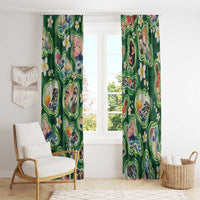Hawaiian and Japanese Culture Together Window Curtain Hawaiian Island Shapes with Japanese Landscape Green Color
