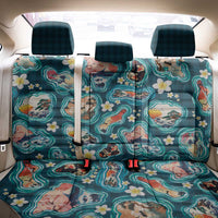 Hawaiian and Japanese Culture Together Back Car Seat Cover Hawaiian Island Shapes with Japanese Landscape Teal Color