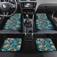 Hawaiian and Japanese Culture Together Car Mats Hawaiian Island Shapes with Japanese Landscape Teal Color