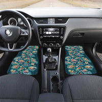 Hawaiian and Japanese Culture Together Car Mats Hawaiian Island Shapes with Japanese Landscape Teal Color