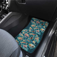 Hawaiian and Japanese Culture Together Car Mats Hawaiian Island Shapes with Japanese Landscape Teal Color