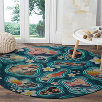 Hawaiian and Japanese Culture Together Round Carpet Hawaiian Island Shapes with Japanese Landscape Teal Color