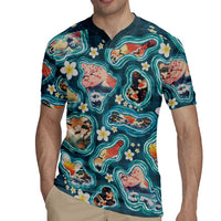 Hawaiian and Japanese Culture Together Rugby Jersey Hawaiian Island Shapes with Japanese Landscape Teal Color