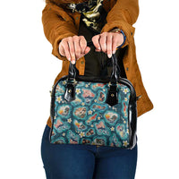 Hawaiian and Japanese Culture Together Shoulder Handbag Hawaiian Island Shapes with Japanese Landscape Teal Color