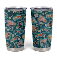 Hawaiian and Japanese Culture Together Tumbler Cup Hawaiian Island Shapes with Japanese Landscape Teal Color