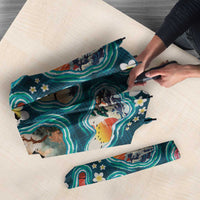 Hawaiian and Japanese Culture Together Umbrella Hawaiian Island Shapes with Japanese Landscape Teal Color