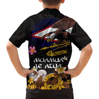 American Samoa Fue and Kava Bowl Family Matching Off Shoulder Short Dress and Hawaiian Shirt Plumeria and Polynesian Pattern