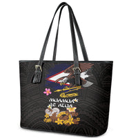 American Samoa Fue and Kava Bowl Leather Tote Bag Plumeria and Polynesian Pattern LT03 - Polynesian Pride