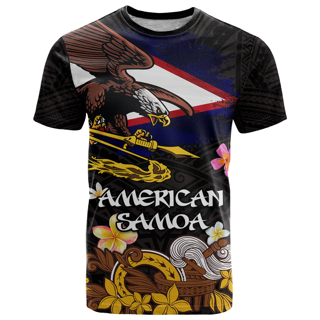 American Samoa Fue and Kava Bowl T Shirt Plumeria and Polynesian Pattern