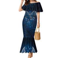 New Zealand Matariki Mermaid Dress Maori Pattern and Kiwi Bird Haka Dance Sky Night LT03 Women Blue - Polynesian Pride