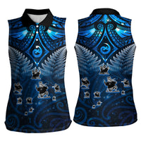 New Zealand Matariki Women Sleeveless Polo Shirt Maori Pattern and Kiwi Bird Haka Dance Sky Night