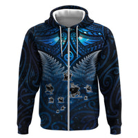 New Zealand Matariki Zip Hoodie Maori Pattern and Kiwi Bird Haka Dance Sky Night LT03 Zip Hoodie Blue - Polynesian Pride