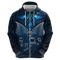 New Zealand Matariki Zip Hoodie Maori Pattern and Kiwi Bird Haka Dance Sky Night LT03 - Polynesian Pride