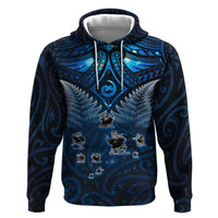 New Zealand Matariki Zip Hoodie Maori Pattern and Kiwi Bird Haka Dance Sky Night LT03 Pullover Hoodie Blue - Polynesian Pride