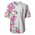Hawaii Tropical Leaves and Flowers Baseball Jersey Tribal Polynesian Pattern White Style