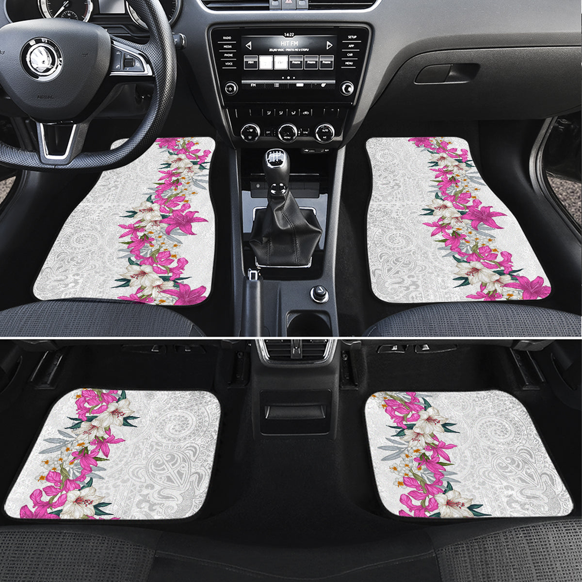 Hawaii Tropical Leaves and Flowers Car Mats Tribal Polynesian Pattern White Style