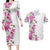 Hawaii Tropical Leaves and Flowers Couples Matching Long Sleeve Bodycon Dress and Hawaiian Shirt Tribal Polynesian Pattern White Style