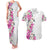 Hawaii Tropical Leaves and Flowers Couples Matching Tank Maxi Dress and Hawaiian Shirt Tribal Polynesian Pattern White Style