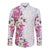 Hawaii Tropical Leaves and Flowers Long Sleeve Button Shirt Tribal Polynesian Pattern White Style