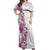 Hawaii Tropical Leaves and Flowers Off Shoulder Maxi Dress Tribal Polynesian Pattern White Style
