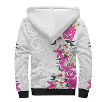 Hawaii Tropical Leaves and Flowers Sherpa Hoodie Tribal Polynesian Pattern White Style