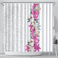 Hawaii Tropical Leaves and Flowers Shower Curtain Tribal Polynesian Pattern White Style