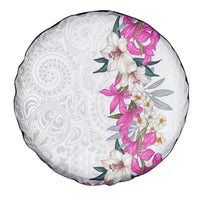 Hawaii Tropical Leaves and Flowers Spare Tire Cover Tribal Polynesian Pattern White Style