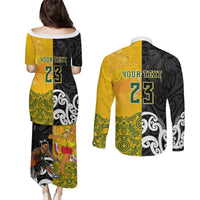 Aotearoa New Zealand And Australia Basketball Custom Couples Matching Puletasi and Long Sleeve Button Shirt Maori Tribal Tattoo And Aboriginal Dot Art Heritage