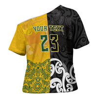 Aotearoa New Zealand And Australia Basketball Custom Cross Shoulder Shirt Maori Tribal Tattoo And Aboriginal Dot Art Heritage