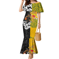 Aotearoa New Zealand And Australia Basketball Custom Family Matching Mermaid Dress and Hawaiian Shirt Maori Tribal Tattoo And Aboriginal Dot Art Heritage
