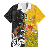 Aotearoa New Zealand And Australia Basketball Custom Family Matching Off The Shoulder Long Sleeve Dress and Hawaiian Shirt Maori Tribal Tattoo And Aboriginal Dot Art Heritage