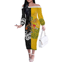 Aotearoa New Zealand And Australia Basketball Custom Family Matching Off The Shoulder Long Sleeve Dress and Hawaiian Shirt Maori Tribal Tattoo And Aboriginal Dot Art Heritage